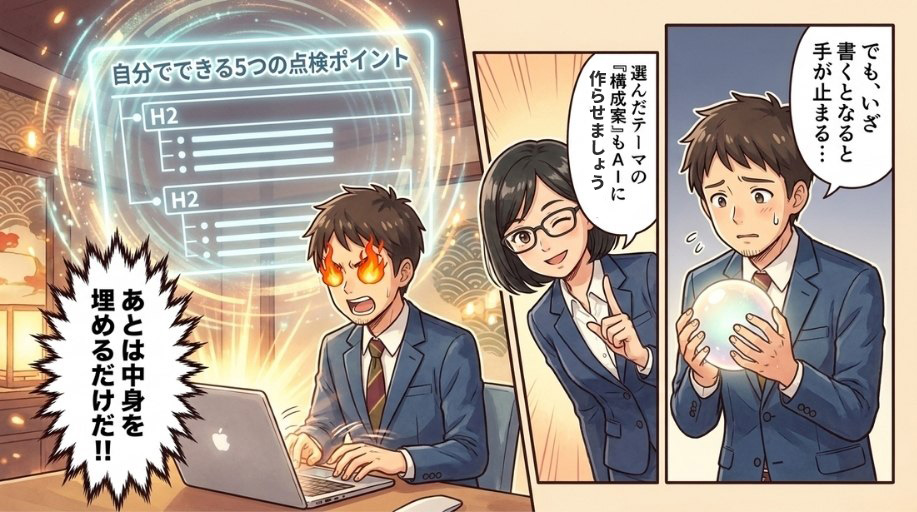 選んだテーマの「構成案」もAIに作ってもらう