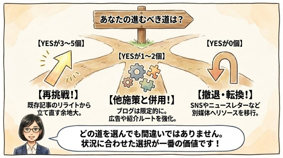 「継続する」「やめる」「別の手段に切り替える」を判断する