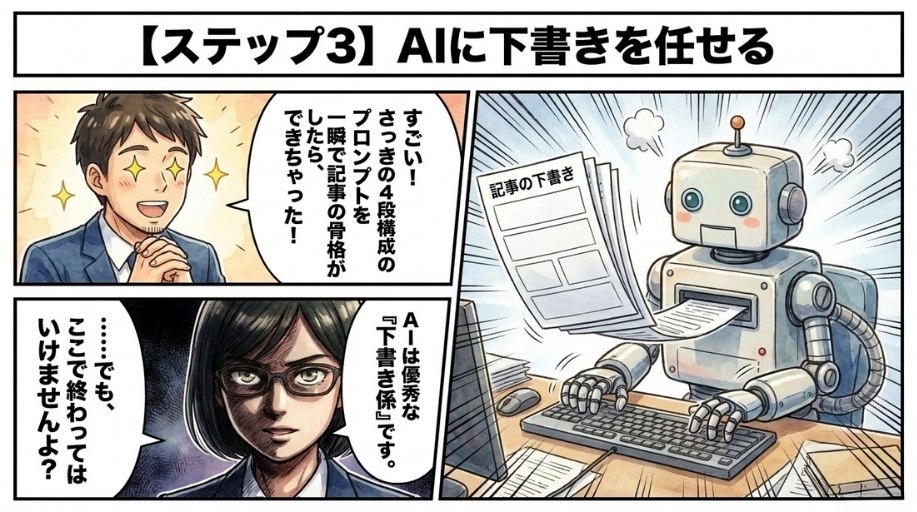 AIに記事の骨格を作ってもらい、自分の経験を加える