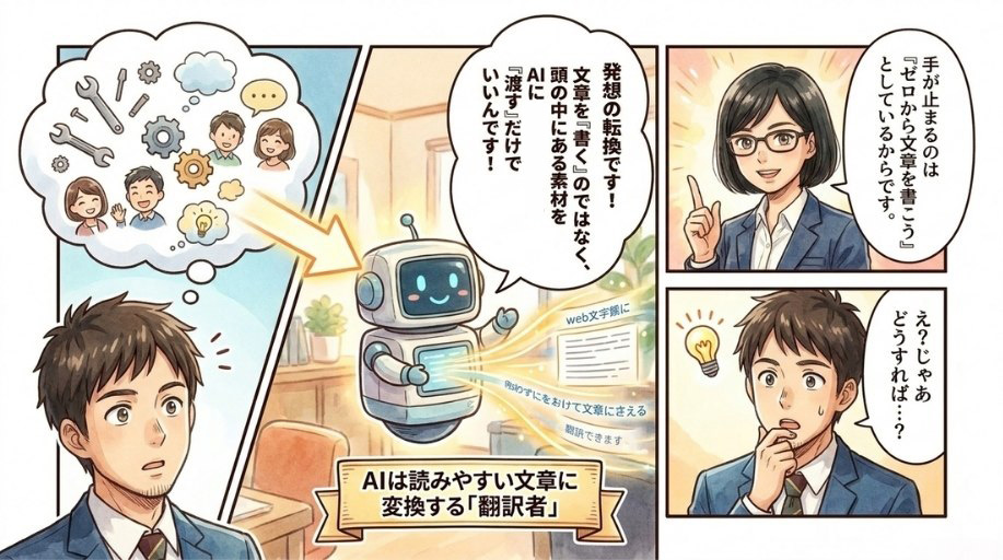 文章を"書く"のではなく、あなたが持っている素材を"渡す"