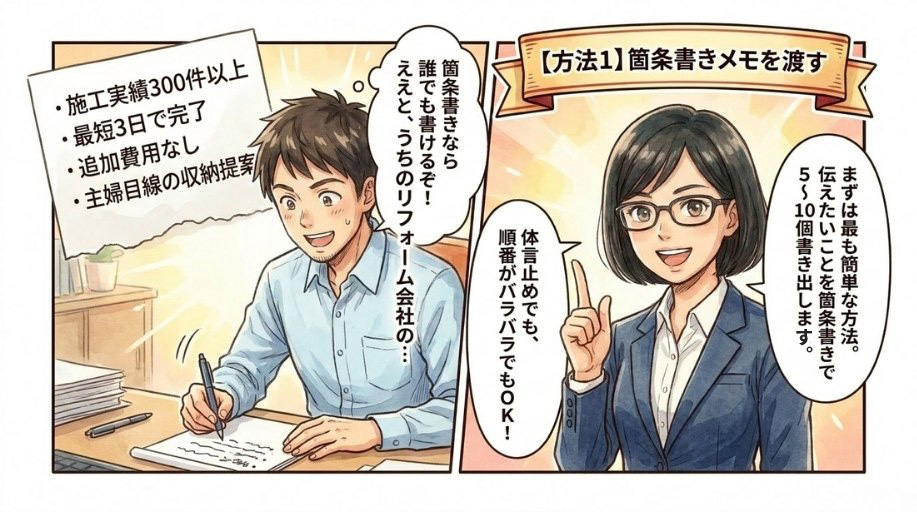 【方法１】箇条書きメモをAIに渡して文章にする（最も簡単）
