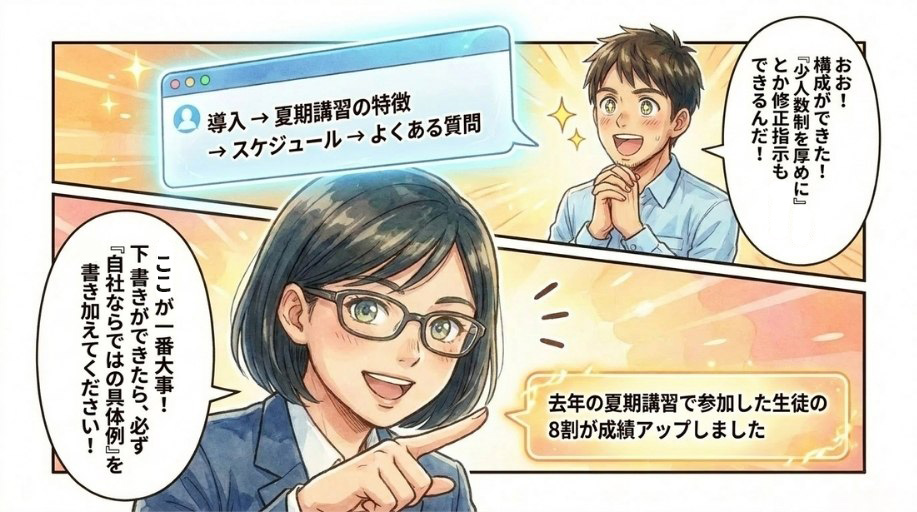 自分の経験・具体例を書き加えて仕上げる