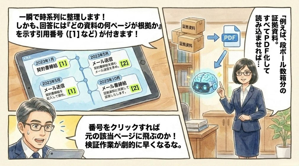 大量の事件記録・証拠資料の整理と時系列分析