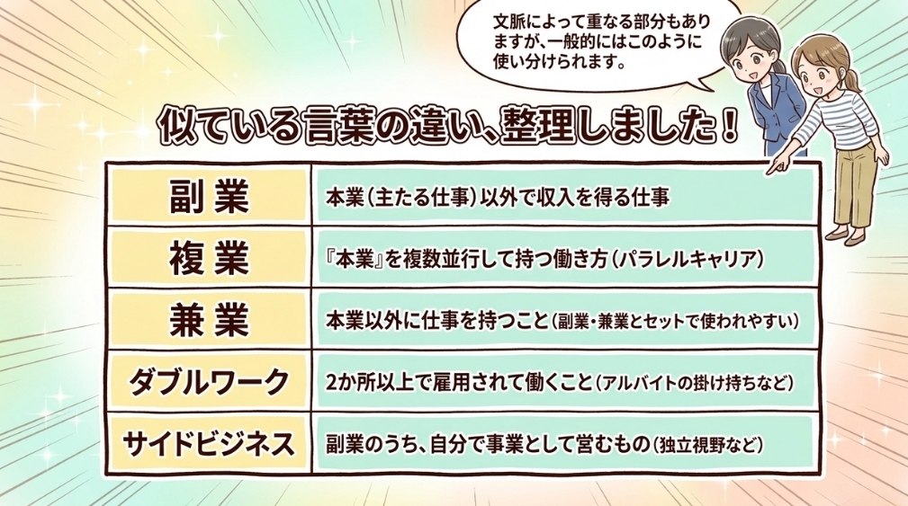 副業と「複業」「兼業」「ダブルワーク」の違い