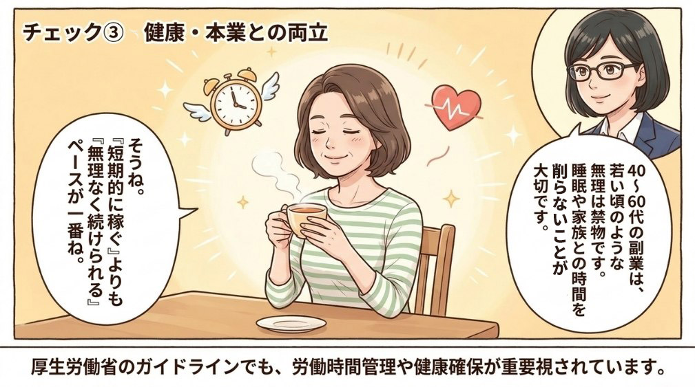 3. 健康・本業との両立(40〜60代特有の留意点)