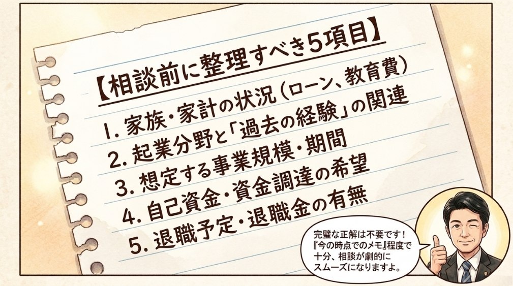 起業相談に行く前に整理しておくと相談がスムーズな5項目