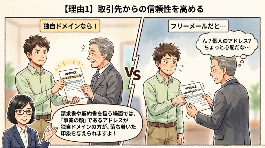 【理由１】取引先からの信頼性を高めるビジネスメールアドレス