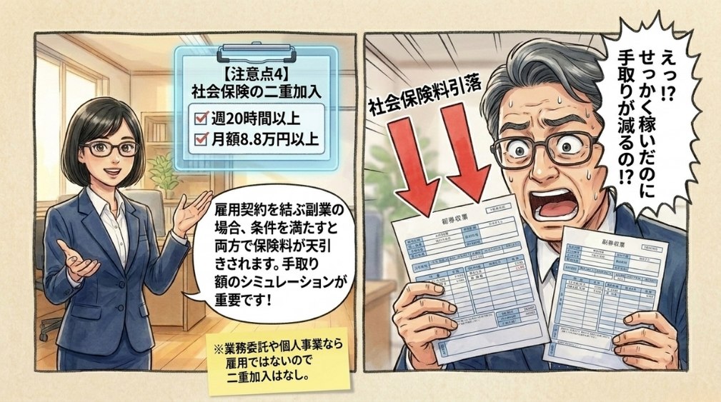 【注意点４】社会保険の二重加入と手取りへの影響