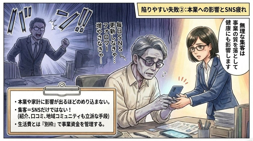 失敗パターン②:本業・家計・健康への影響を軽視する